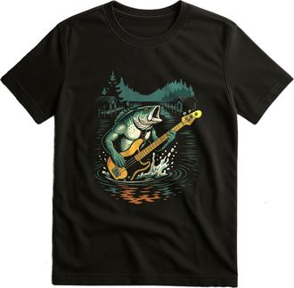 Generic Bass Fish Playing Bass Guitar T-Shirt Funny Musician Tee Guitarist Gift for Men Women Black