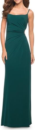 La Femme Prom Dress with Side Cut Out and High Side Slit in Dark Emerald at Nordstrom, Size 00