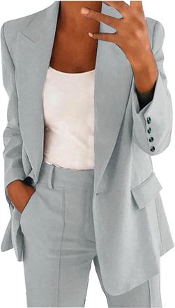 Generic Womens Trouser Suits Wedding Guest 2 Piece Outfits Long Sleeve Button Lapel Blazer and Trousers with Pockets Elegant Lightweight Suit Ladies Formal Of
