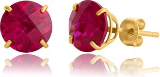 MAX + STONE 10k Yellow or White Gold 8mm Round Cut Gemstone Birthstone Stud Earrings