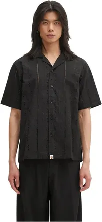 A Bathing Ape Embroidery Open Collar - Heren - Korte mouwen Overhemden - Zwart - L - Katoen - Overhemden