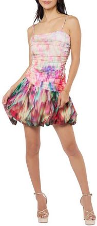 Ciebon Remi Floral Print Ruched Bubble Hem Minidress in Cream Multi at Nordstrom, Size X-Small