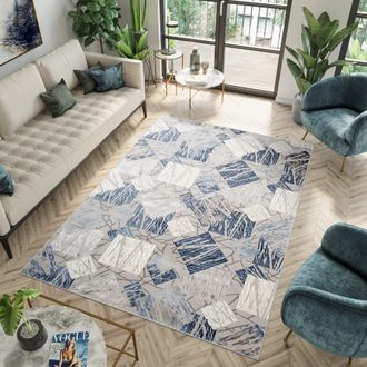 Tapiso Alfombra de poli&eacute;ster en azul marino y gris 120x170 cm