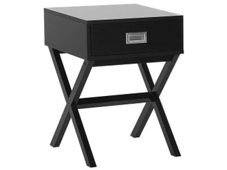Beliani Beliani - Mesita De Noche Caj&oacute;n De Almacenamiento Tablero Rectangular Negro Patas De Madera Escandinavo Monroe