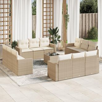 vidaXL Set Sof&aacute;s De Jard&iacute;n Con Cojines 13 Pzas Rat&aacute;n Sint&eacute;tico Beige Vidaxl