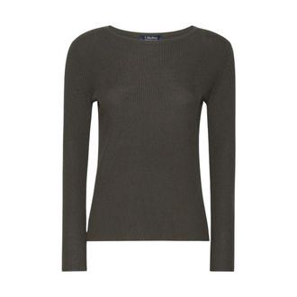 Max Mara Ribbed Wool Knit Sweater - Dames - Ronde hals truien - Groen - M - Wol - Truien & Vesten