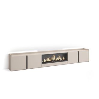 Skraut Home Skraut Home - Mueble Tv, Televisi&oacute;n, Muebles De Sal&oacute;n, Almacenaje, 315x35x50cm, Para Tv Hasta 80, Chimenea El&eacute;ctrica Xxl, Led, Estilo Moderno, Beige