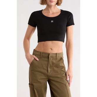 Off-white Ribbed Crop T-Shirt in Black Night at Nordstrom Rack, Size X-Large
