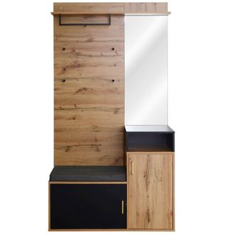 Urban Meuble Guardarropa de entrada con banco espejo y zapatero, perchero de pared
