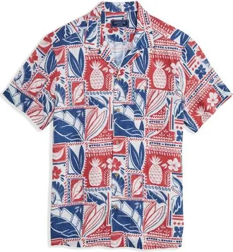 Vineyard Vines Waikiki Woodblock Print Camp Shirt in Island White Blue Multi at Nordstrom, Size Xx-Large