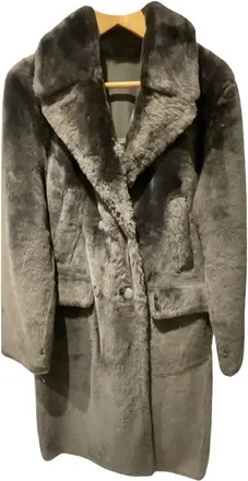 Yves Salomon Relaxed Style Grey Lamb Shearling Coat Size 38