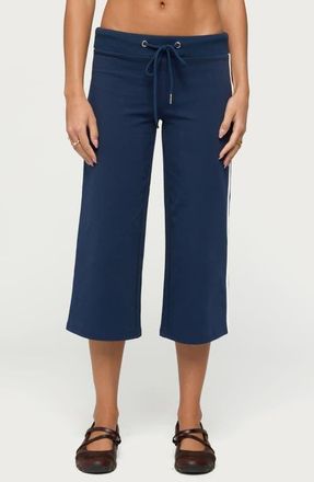 Edikted Zanele Side Stripe Capri Sweatpants in Navy-And-White at Nordstrom, Size X-Small