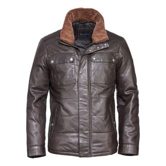 Bugatti Jassen, Heren, Bruin, 5Xl, Stijlvolle leren jas met stiksels