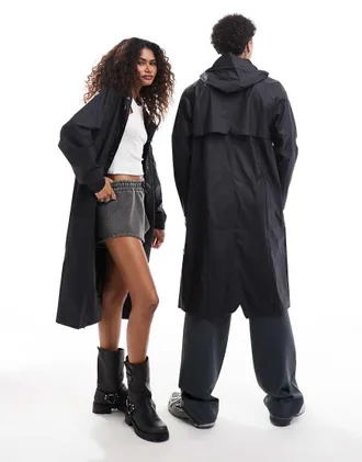 Rains 18360 unisex waterproof longer jacket in black