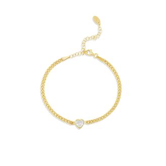 SHYMI Fancy Shape on a Curb Chain Bracelet -.925 Sterling Silver, 14K Gold-Plated, Cubic Zirconia, Size 6 with 2 Extender, Day to Night