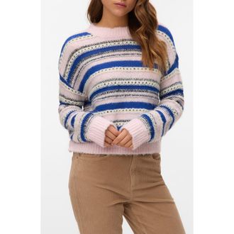 Vero Moda Lenora Stripe Pointelle Sweater in Pink Dogwood Detail at Nordstrom Rack, Size X-Large