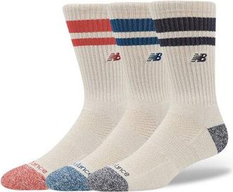 New Balance Unisex Active Premium Stripe Crew Calzini 3 Pack in Rosso/Blu, Poliestere, Taglia XL