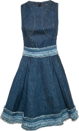 Alexander McQueen raw-cut denim midi dress - Blue