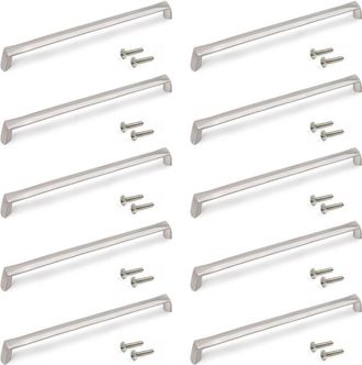 Emuca Emuca - Lote De 10 Tiradores Para Mueble Cant&oacute;n, L206mm, Intereje 192mm, Zamak, N&iacute;quel Satinado