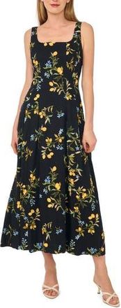 Ted Baker Lemon Print Sleeveless Pleated Midi Dress in Rich Black at Nordstrom Rack, Size X-Large