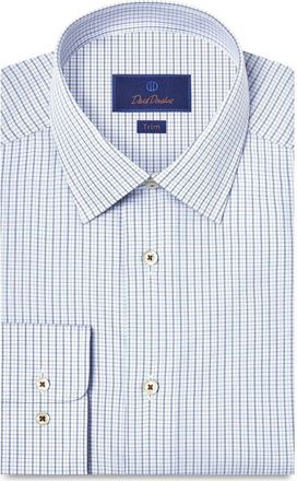 David Donahue Trim Fit Check Cotton Dobby Dress Shirt in White/Chocolate at Nordstrom, Size 16.5 - 32