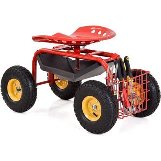 Costway Costway - Asiento De Jard&iacute;n Con Ruedas, Taburete M&oacute;vil De Trabajo De Jardiner&iacute;a Con Altura Ajustable Y Asiento Giratorio De 360&deg;, Cesta De Almacenamie