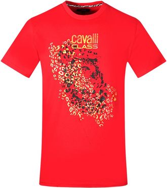 Cavalli Luipaardprint Silhouet Rode T-shirt