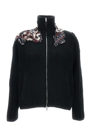 Durazzi Milano Cropped Knitted Bomber Jacket With High Neck And Appliqu&eacute;s