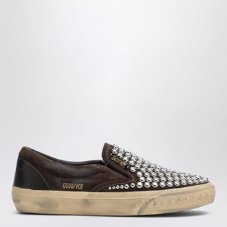 Golden Goose Brown suede slip-on shoes with studs