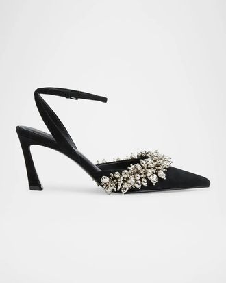 SIMKHAI 75mm River Embellished Suede Pumps