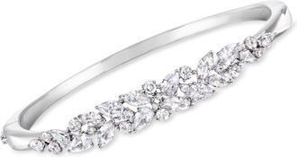 Ross-Simons Rhodium-Plated Floral Cluster Bangle Bracelet With Czs
