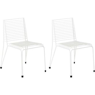 Beliani Set of 2 Garden Chairs White Steel Frame Stackable Outdoor Patio Modern CHIEVE