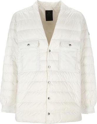 Moncler V-Neck Donsjas - Dames - Gewatteerde jassen - Wit - XS - Polyester - Jassen