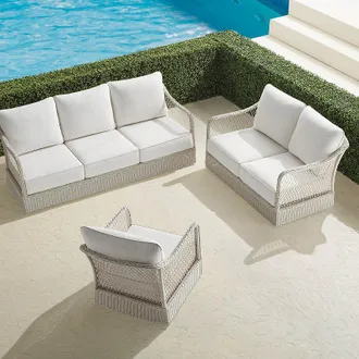 Frontgate Savannah 3-pc. Sofa Set in Ivory Wicker - Standard, Snow with Logic Bone Piping - Frontgate