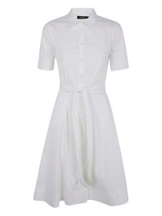 Lauren Ralph Lauren collared belted midi dress - women - Cotton/Nylon/Spandex/Elastane - 6 - White