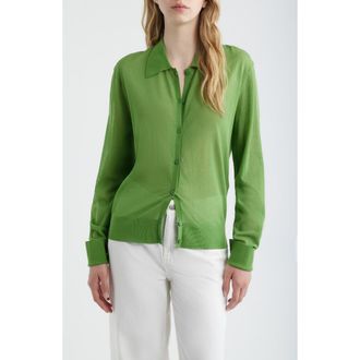 Frame Denim The Collared Cotton Blend Cardigan in Peridot at Nordstrom, Size X-Large