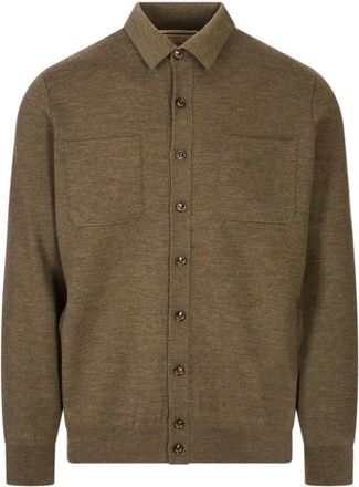 Montecore Shirt-stijl Cardigan - Heren - Vesten - Groen - S - Wol - Truien & Vesten