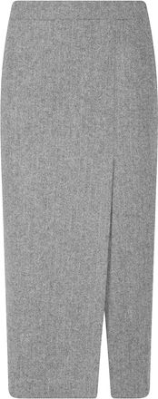 Isabelle Blanche Gray Wrap Side Zipper Wool-Blend Midi Skirt