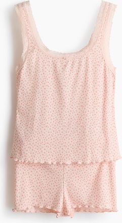 H&M Gerippter Pyjama mit Spitzenborte - Orange