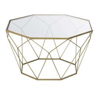 Maisons du monde Mesa de centro de metal color lat&oacute;n y cristal de 80 cm