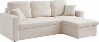 Sweeek Sof&aacute; cama esquinero convertible en borreguito de 3 plazas, crema