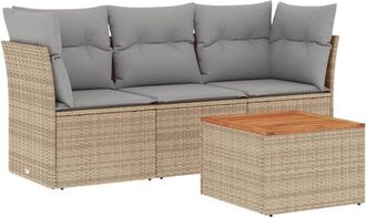 vidaXL Juego De Sof&aacute;s Jard&iacute;n Con Cojines 4 Pzas Rat&aacute;n Sint&eacute;tico Beige Vidaxl