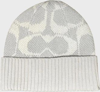 Coach Womens Coach Jumbo Signature Beanie Chalk Grey