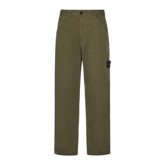 Stone Island Straight Trousers, male, Green, Size: W31 3100008 Mercerised Cotton Ripstop Chino Trousers