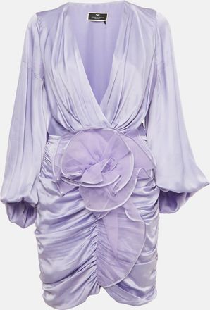Elisabetta Franchi Purple Satin Ruched Mini Dress