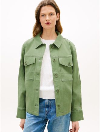 Tommy Hilfiger Womens Oversized Twill Utility Shirt Jacket - Green - XXL