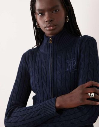 Ralph Lauren cardigan con zip e logo, blu navy