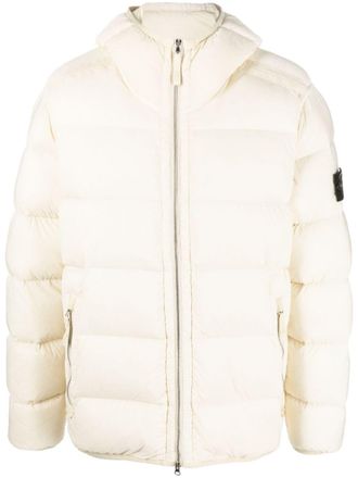Stone Island feather down hooded coat - men - Elastane/Polyamide/Elastane/Polyamide/Feather Down - M - Neutrals
