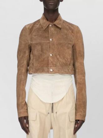 Rick Owens cropped suede coat long sleeves collar