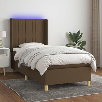 vidaXL Vidaxl - Cama Box Spring Colch&oacute;n Y Luces Led Tela Marr&oacute;n Oscuro 90x200cm